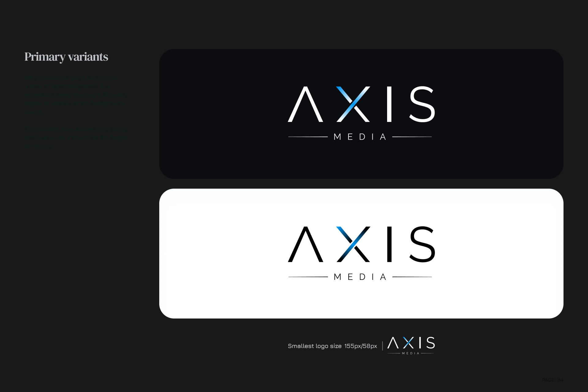 Axis Media Group logo system and usage from the brand guidelines